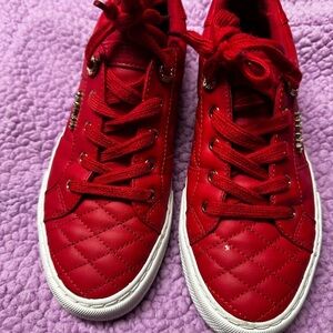 Guess Red Quilted Sneakers with White Sole